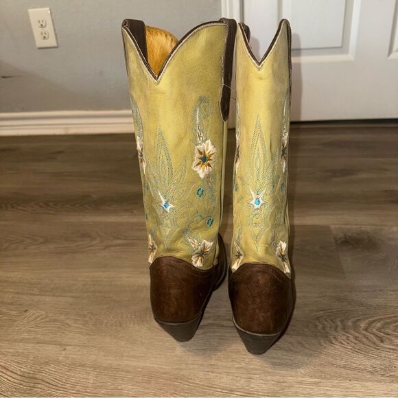 Sonora Green & Brown Leather Floral Embroidered Cowboy Boots - Picture 10 of 14